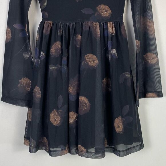 Disturbia Monica Floral Print Mesh Skater Dress Size 2 NEW Whimsigoth Dark Fairy - Picture 8 of 9
